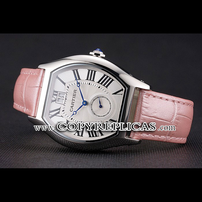 Cartier Tortue Large Date White Dial Stainless Steel Case Pink Leather Strap CTR6147 - Photo-2