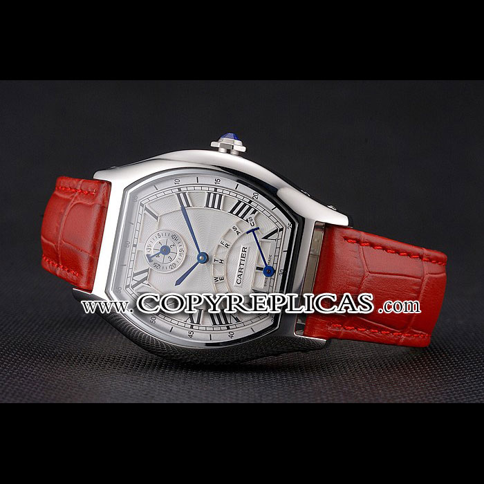 Cartier Tortue Perpetual Calendar White Dial Stainless Steel Case Red Leather Strap CTR6148 - Photo-2