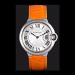 Cartier Ballon Bleu Silver Bezel with White Dial and Orange Leather Band CTR5875