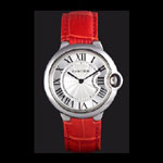Cartier Ballon Bleu Silver Bezel with White Dial Red Leather Band CTR5878