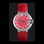 Cartier Ballon Bleu Silver Bezel with Red Dial and Red Leather Band CTR5888