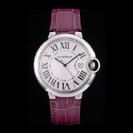 Cartier Ballon Bleu 42mm White Dial Stainless Steel Case Purple Leather Bracelet CTR5894