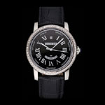 Swiss Cartier Ballon Bleu GMT Silver Dial Stainless Steel Case Black Leather Strap CTR5920