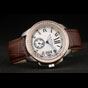 Cartier Calibre White Dial Diamonds Two Tone Case Brown Leather Bracelet CTR5929 - thumb-2