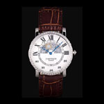Cartier Moonphase Silver Watch with Brown Leather Band ct256 CTR5946