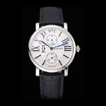 Cartier Ronde Second Time Zone White Dial Stainless Steel Case Black Leather Strap CTR5954