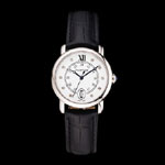 Cartier Ronde White Dial Diamond Hour Marks Stainless Steel Case Black Leather Strap CTR5958