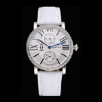 Cartier Ronde Second Time Zone White Dial Stainless Steel Diamonds White Leather Strap CTR5962