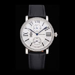Cartier Ronde Second Time Zone White Dial Stainless Steel Diamonds Black Leather Strap CTR5963