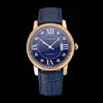 Swiss Cartier Ronde Solo Blue Dial Gold Diamond Case Blue Leather Strap CTR5966