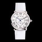 Cartier Ronde Louis Cartier White Dial Stainless Steel Case White Leather Strap CTR5969