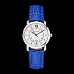 Cartier Ronde White Dial Diamond Hour Marks Stainless Steel Case Blue Leather Strap CTR5977