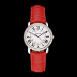 Cartier Ronde White Dial Diamond Bezel Stainless Steel Case Red Leather Strap CTR5979
