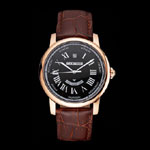 Swiss Cartier Rotonde Annual Calendar Black Dial Rose Gold Case Brown Leather Strap CTR5993