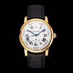 Swiss Cartier Rotonde Annual Calendar White Dial Gold Case Black Leather Strap CTR6003