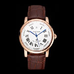 Swiss Cartier Rotonde Annual Calendar White Dial Rose Gold Case Brown Leather Strap CTR6004
