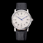 Cartier Rotonde Date White Dial Stainless Steel Case Black Leather Strap CTR6010