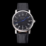 Cartier Rotonde Date Black Dial Stainless Steel Case Black Leather Strap CTR6011