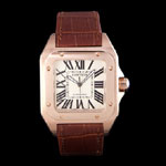 Swiss Cartier Santos Rose Gold with Brown Leather Strap CTR6048
