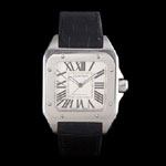 Swiss Cartier Santos Stainless Steel Bezel with Black Leather Strap CTR6049