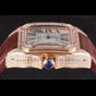Swiss Cartier Santos Rose Gold Bezel with Diamonds and Brown Leather Strap sct46 CTR6050 - thumb-3