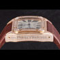 Swiss Cartier Santos Rose Gold Bezel with Diamonds and Brown Leather Strap sct46 CTR6050 - thumb-4