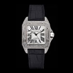 Swiss Cartier Santos Dumont Diamond Case White Dial Roman Numerals Black Bracelet CTR6061