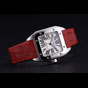 Swiss Cartier Santos White Dial Stainless Steel Case Red Leather Bracelet CTR6078 - thumb-2