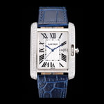 Cartier Tank Anglaise 36mm White Dial Diamonds Steel Case Blue Leather Bracelet CTR6088