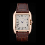 Cartier Tank Anglaise 36mm White Dial Gold Case Brown Leather Bracelet CTR6091
