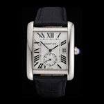 Cartier Tank MC White Dial Stainless Steel Case Black Leather Strap CTR6116