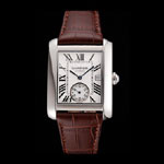Swiss Cartier Tank MC White Dial Stainless Steel Case Brown Leather Strap CTR6122