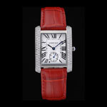 Cartier Tank MC Stainless Steel Diamond Case White Dial Red Leather Strap CTR6123