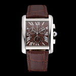 Cartier Tank MC Brown Dial Stainless Steel Case Brown Leather Bracelet CTR6128
