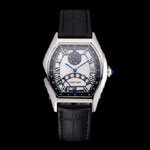 Cartier Tortue Perpetual Calendar White Dial Stainless Steel Case Black Leather Strap CTR6145
