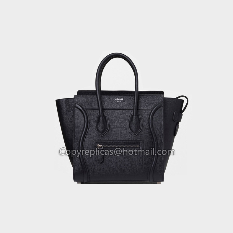 Celine Micro Luggage Handbag in Black Drummed Calfskin 167793DRU 38NO