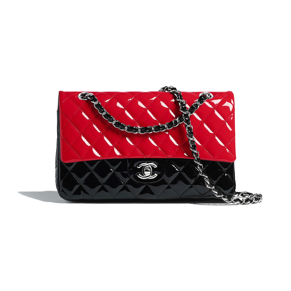 Chanel Patent Red Black Classic bag A01112 B01947 N4744