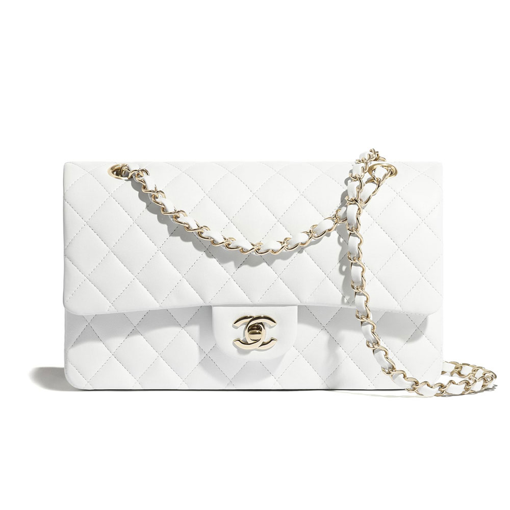 Chanel Lambskin White Classic Handbag A01112 Y04059 10601