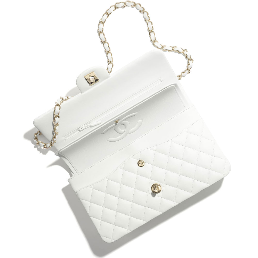 Chanel Lambskin White Classic Handbag A01112 Y04059 10601 - Photo-3