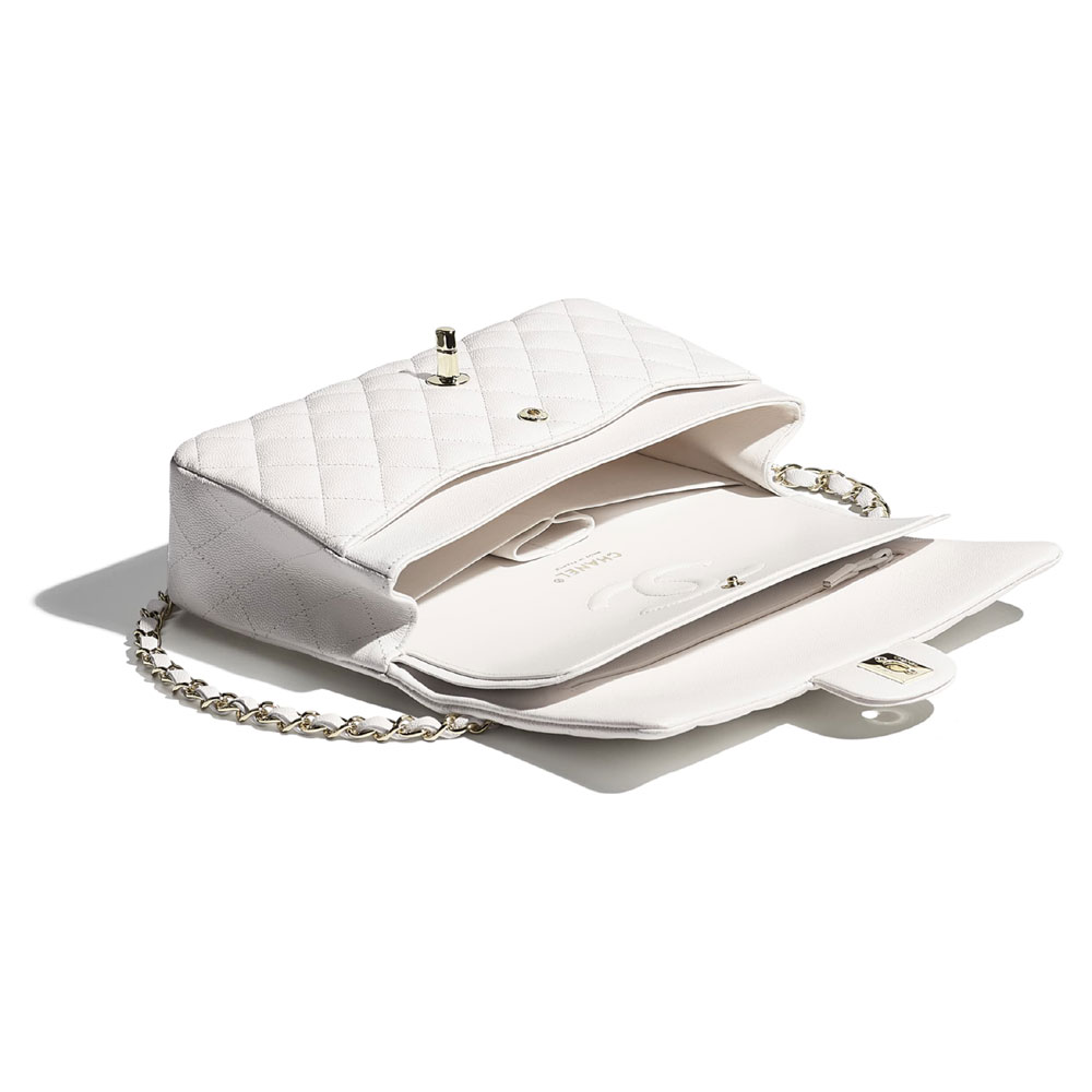 Chanel Grained Calfskin White Classic Handbag A01112 Y33352 10601 - Photo-3