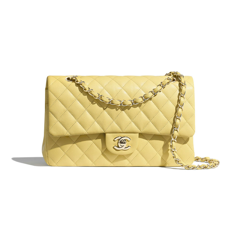 Chanel Grained Calfskin Yellow Classic bag A01112 Y33352 N6508