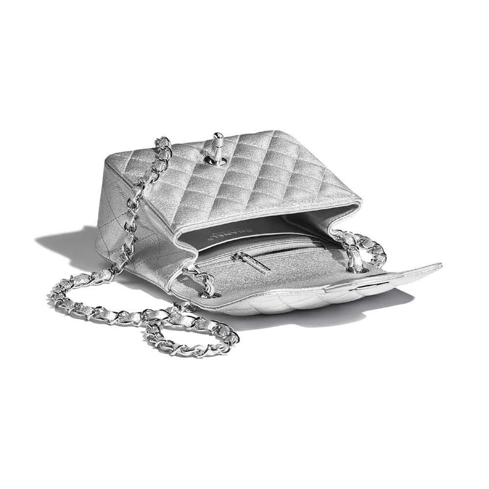 Chanel Metallic Lambskin Silver Mini Flap Bag A35200 B05213 45002 - Photo-3