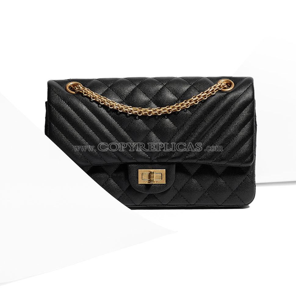 Chanel 2.55 flap bag grained calfskin gold metal black A37586 Y25498 94305 - Photo-3