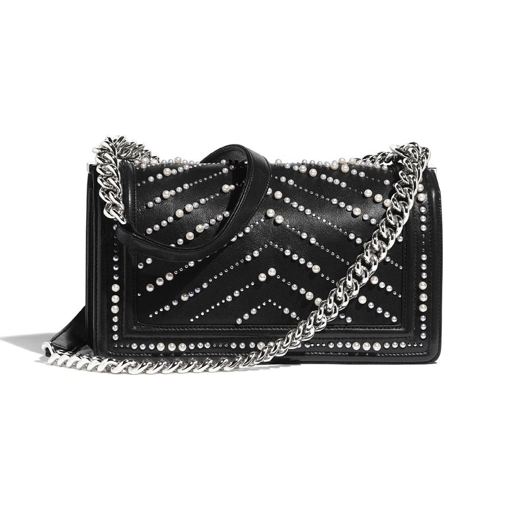 Calfskin Pearls Silver Tone Black BOY Chanel bag A67086 B01886 94305 - Photo-2