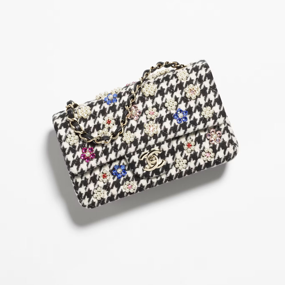 Chanel Mini classic bag Embroidered tweed pearls A69900 B17143 NZC08