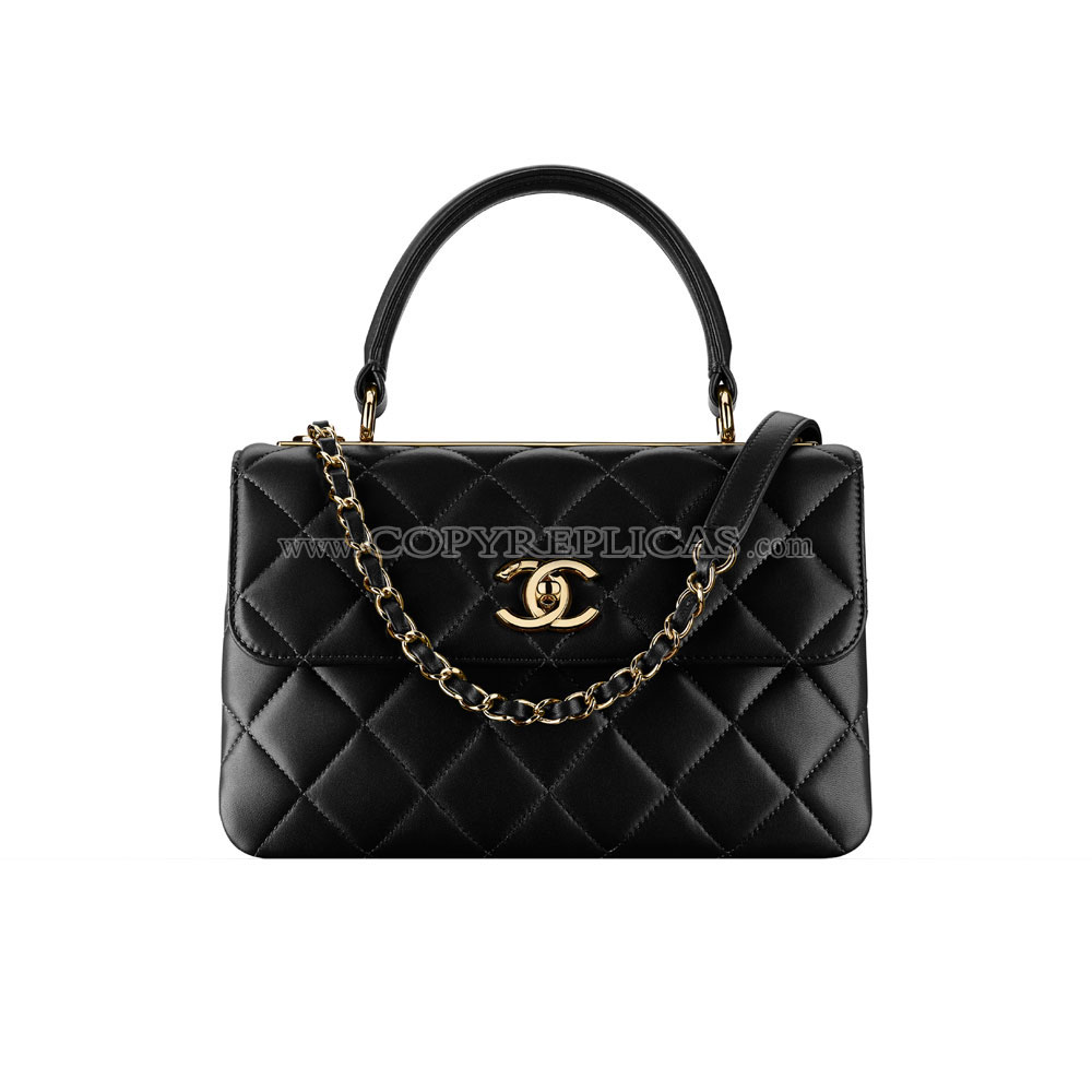 Chanel Flap bag with top handle lambskin light gold metal black A92236 Y60767 94305
