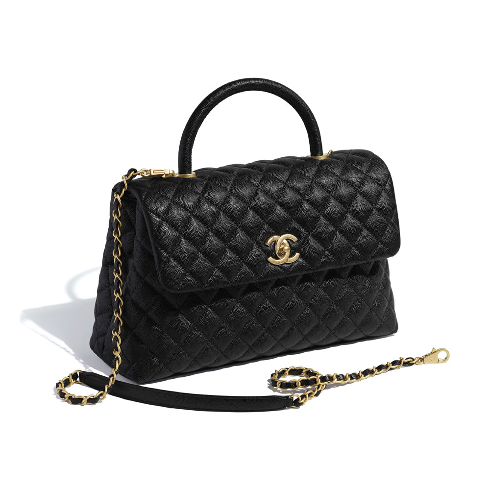 Chanel large flap bag top handle grained calfskin A92992 Y61556 94305 - Photo-3
