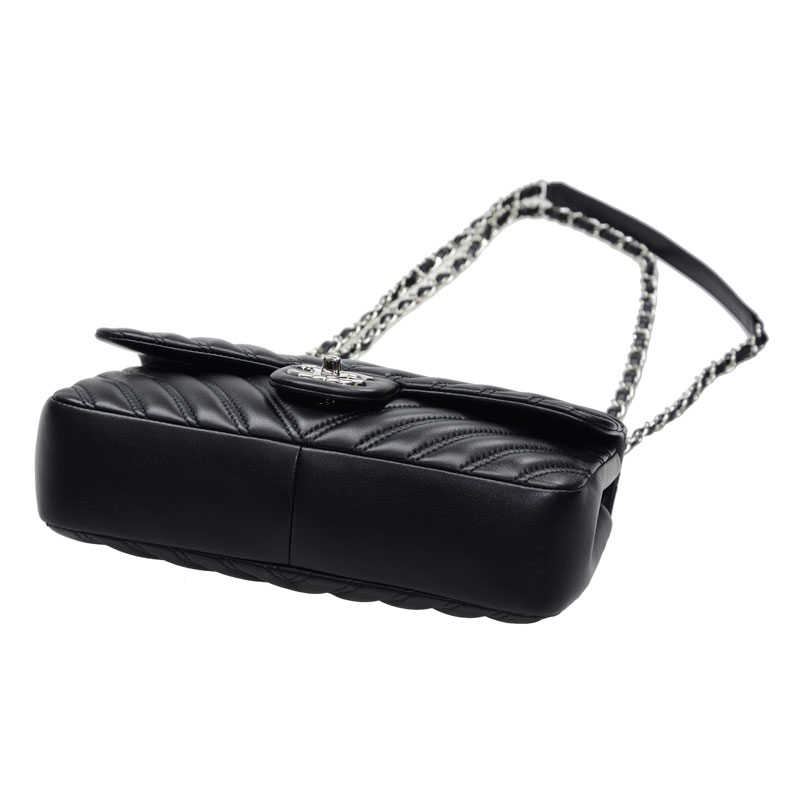 Chanel Black Lambskin Chevron Chain Bag A93027 Y25539 94305 - Photo-3