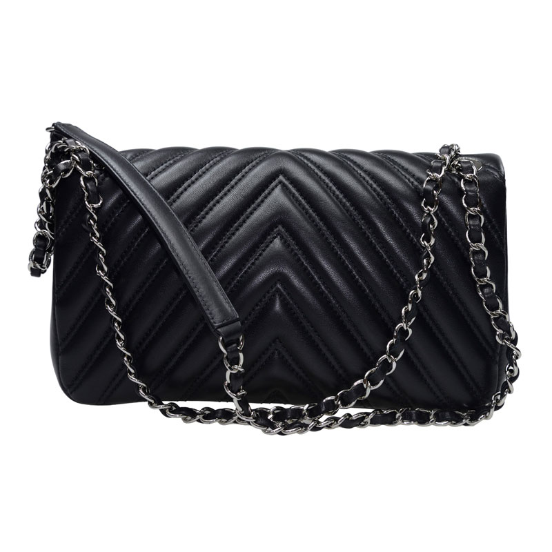 Chanel Black Lambskin Chevron Chain Bag A93027 Y25539 94305 - Photo-4