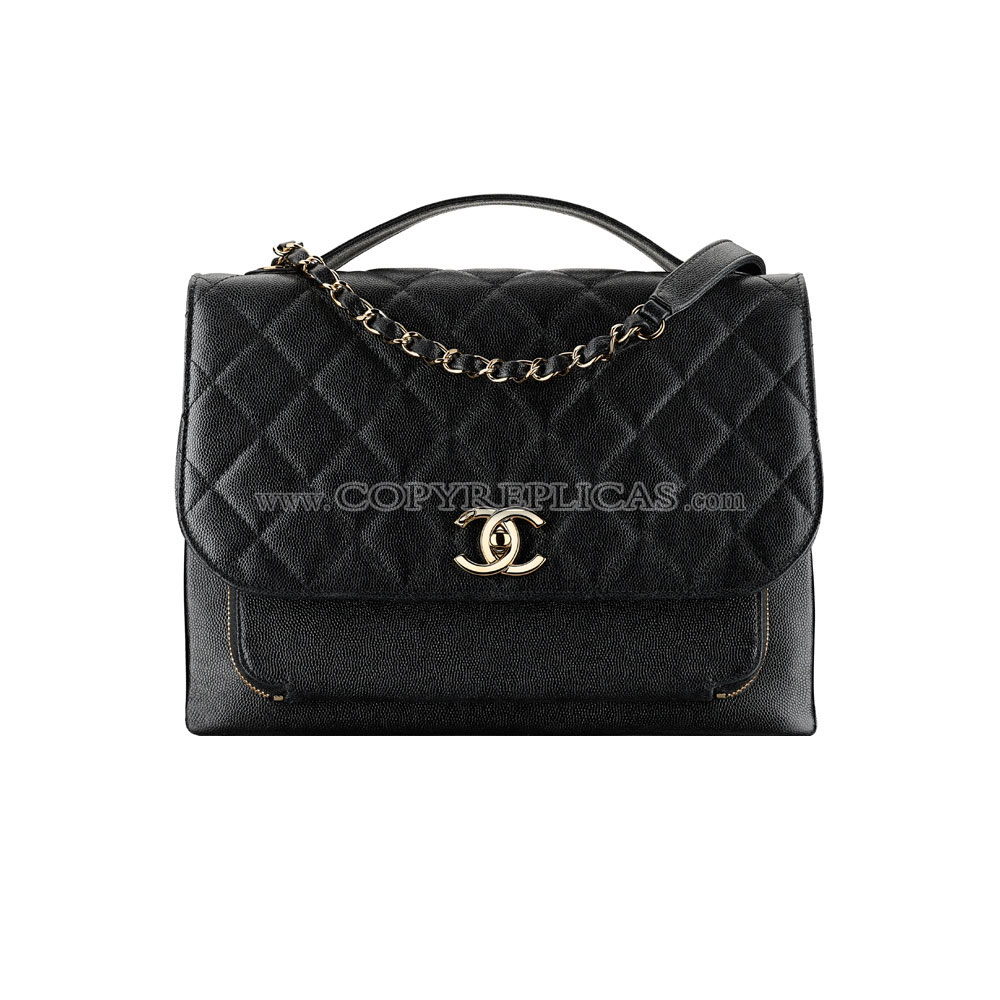 Chanel Flap bag with top handle grained calfskin light gold metal black A93608 Y61003 94305